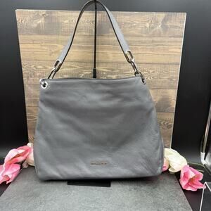 Michael Kors Trisha Heather Grey Pebbled Leather Large Hobo Shoulder Bag Purse